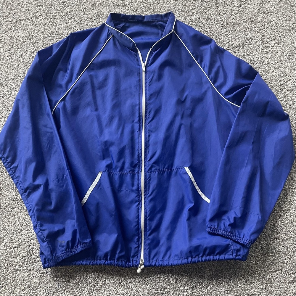 Vintage Windbreaker Jacket Mens L / XL Blue Full Zip Nylon Made In USA Athletic